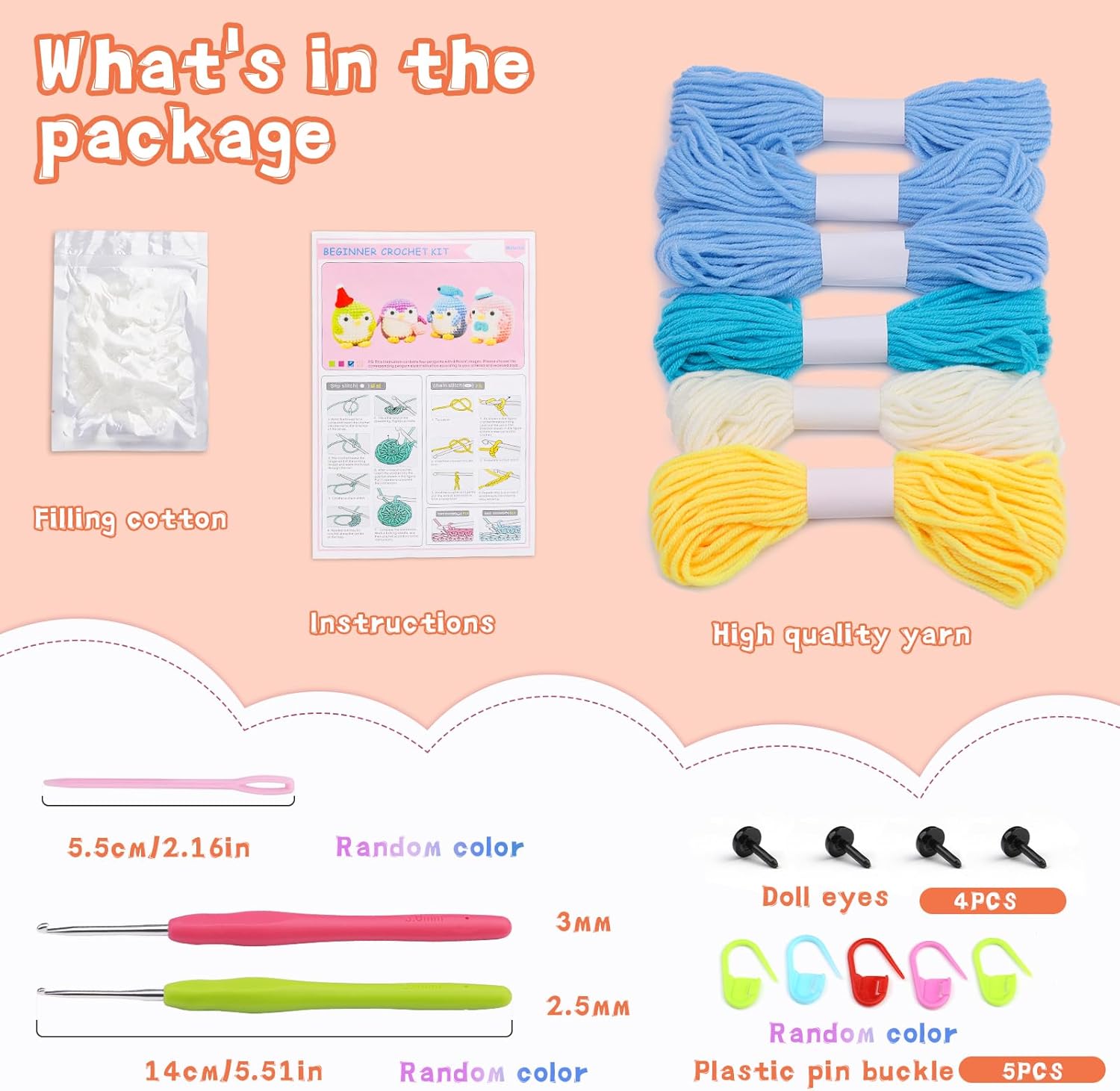 PATPAT DIY Crochet Art Kit Cute Stuffed Penguin Crochet Toy Material Kit Beginners DIY Crochet Kit with Crochet Needles, Yarns, Instruction, DIY Crochet Gift Birthday Gift Car Interior Decor PATPAT DIY Crochet Art Kit Cute Stuffed Penguin Crochet Toy Material Kit Beginners DIY Crochet Kit with Crochet Needles, Yarns, Instruction, DIY Crochet Gift Birthday Gift Car Interior Decor
